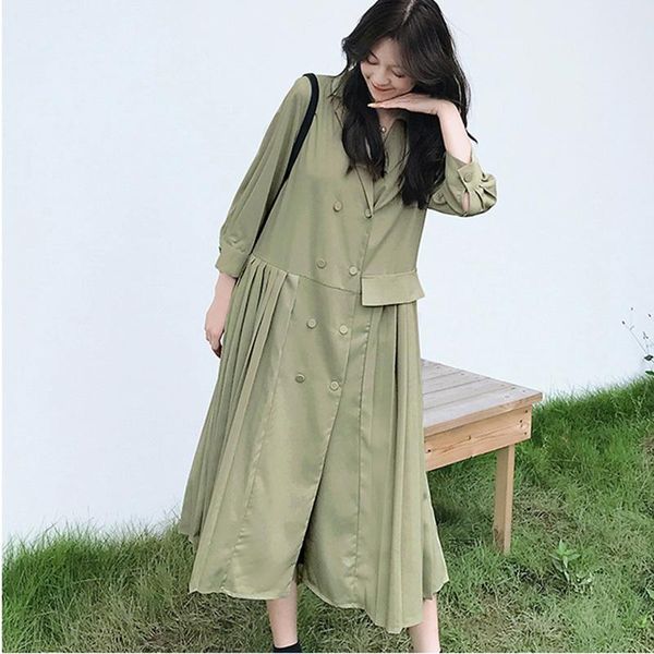 

casual dresses fashion green long sleeve double-breasted stitching pleats blazer dress plus femme college simple tide autumn td119, Black;gray