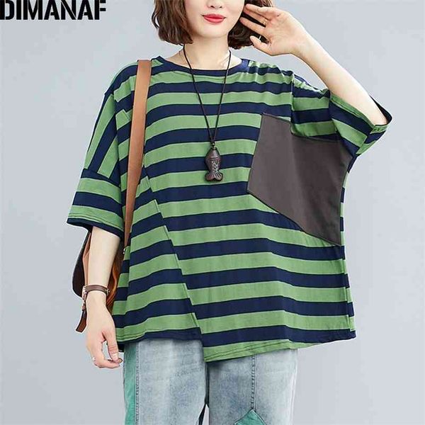 

plus size t-shirts women clothing lady tees tunic loose cotton female shirts short sleeve print striped spliced 210531, White
