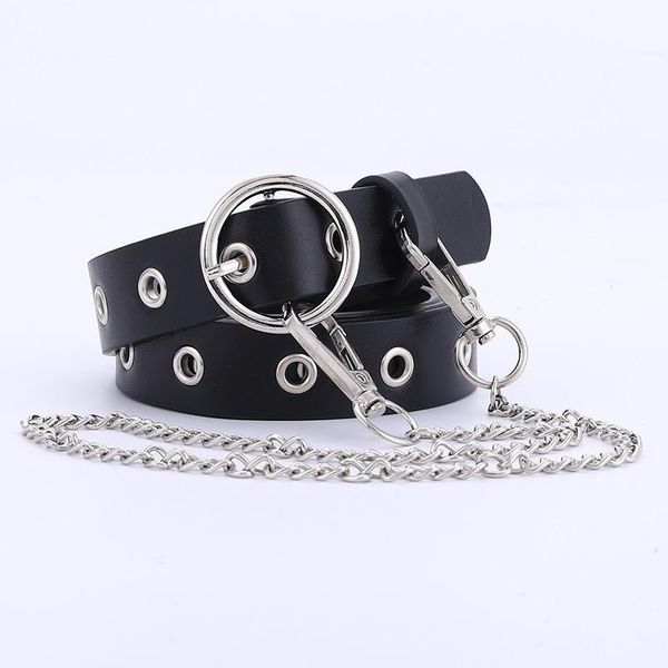 

belts women chain belt students hollow fashion casual alloy pin buckle ins wind cowboy pants, Black;brown