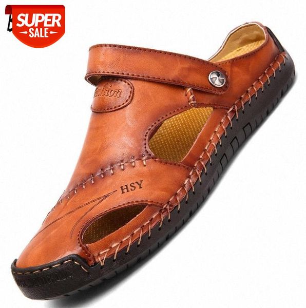 

new genuine leather summer men's sandals soft shoes beach roman men sandals slippers bohemia big size 38-48 #q14e