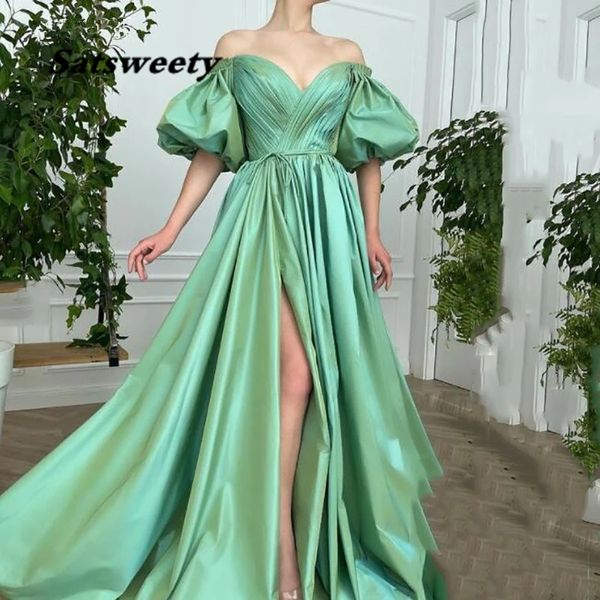 Grün Schatz Abendkleid Puff Sleeve Arabisch Kleider Für Besondere Anlässe Hohe Split Abend Party Kleider Elegante Vestido De Gala