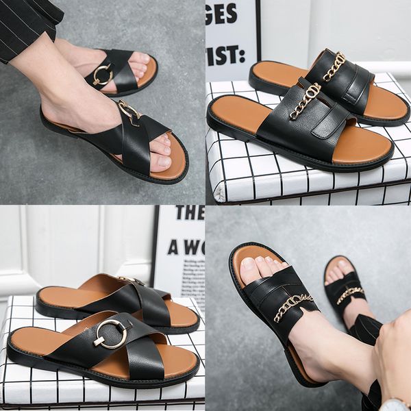 

luxury metal button designer slippers mayari florida arizona men flats black sandals genuine leather slippers casual shoes beach flip flops