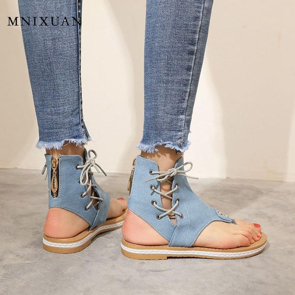 

korean casual flats women shoes lace up flip flops sandals 2021 summer denim flat platform ladies big size 42, Black