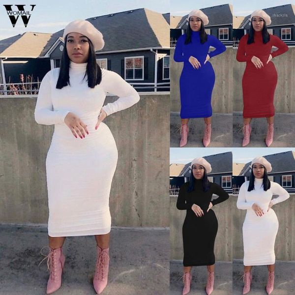 

womail dress women autumn turtleneck elegant long sleeve sheath tight bodycon causal party vestidos casual dresses, Black;gray