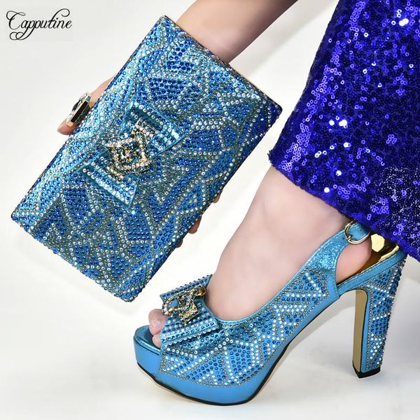 

dress shoes sky blue african and bag set women high heel sandals matching with handbag italian design pumps purse 688-3 height 12cm, Black