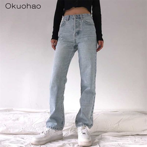 

high waist loose jeans for women comfortable fashion casual straight leg baggy pants mom washed boyfriend 211103, Blue