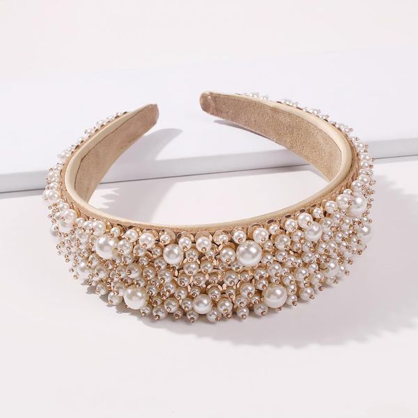 

hair clips & barrettes handmade imitation pearl hairband women elegant white full beads headband bridal crown hoop accessories wedding, Golden;silver