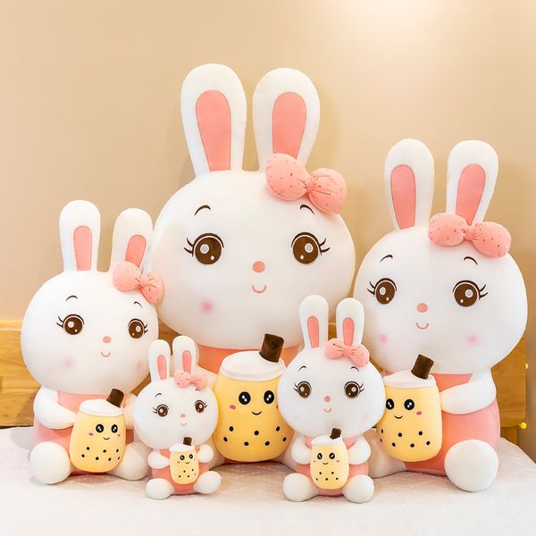 

Toy Kids Plush Toys Easter Legged Bunny With Milk tea Cup Stuffed Plush Animals Soft Pink Lying Noble Doll Pillow Cushion Gift Open Surprise Wholesale In Stock s, Same as picture