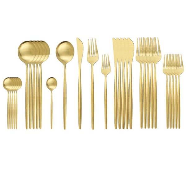 

30pcs matte gold tableware set stainless steel dinnerware kitchen flatware knife spoon dessert fork dinner cutlery sets