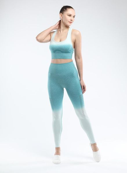 

women's two piece pants bags gradient color seamless yoga set gym clothing women workout clothes high waist sport outfit fitness suit, White