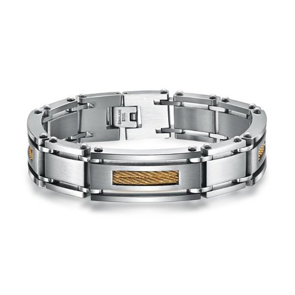 

link, chain 2021 jewish jewelry wire rope stainless steel cable inlady width 16mm double row heavy men link bracelet, Black