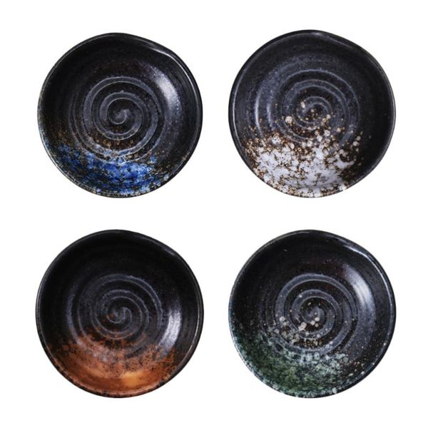 

4pcs ceramic sauce dishes hand painted seasoning condiment storage (assorted color) & plates