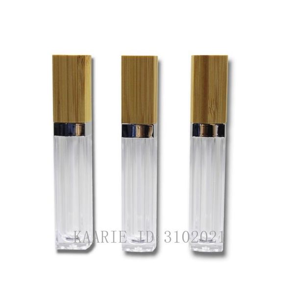 Bottiglie di stoccaggio Vasetti 6ml 30/60/200pcs Tubo trasparente per lucidalabbra con pennello in bambù Quadrato Contenitore per imballaggio cosmetico per lucidalabbra naturale fai-da-te
