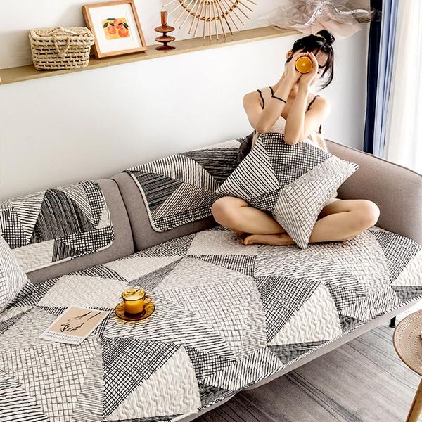 

chair covers modern minimalist sofa cover geometric pattern cotton cushion four seasons universal non-slip cushions armrest towel