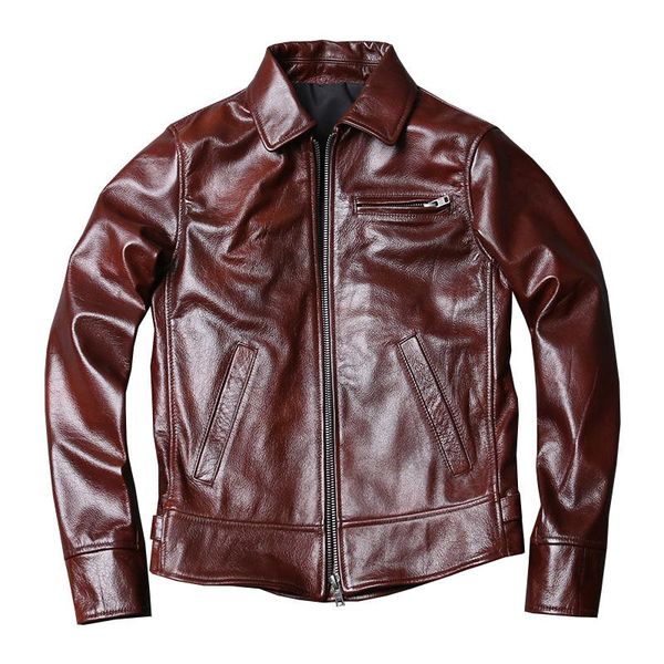 

men's leather & faux 2021 dark brown men american casual style jacket large size xxxl genuine cowhide autumn slim fit fashion coat, Black