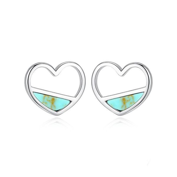 

stud s925 hollow heart-shaped earrings girl women's opal jewelry gift, Golden;silver