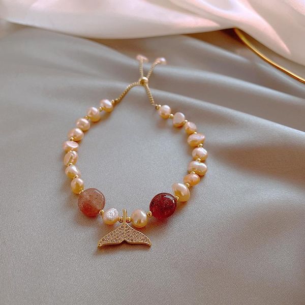 

classic baroque pearl chain bracelet kawaii fashion female mermaid tail pendant party jewelry y2k trend charm bracelets, Golden;silver