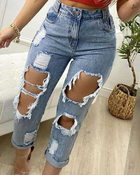 

women's jeans ripped pants 2021 autumn fashion women blue