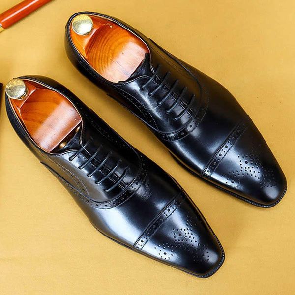

dress shoes 2021 italian handmade black brown oxford mens genuine leather suit footwear wedding formal tuxedo