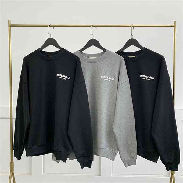 

trendy essentials high street loose letter round neck men's hoodie double thread autumn sweater, Black