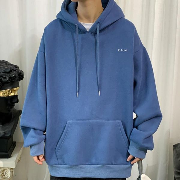 

men's hoodies & sweatshirts men embroidery fleece hooded 2021 oversized korean harajuku 7 colors black hoodie