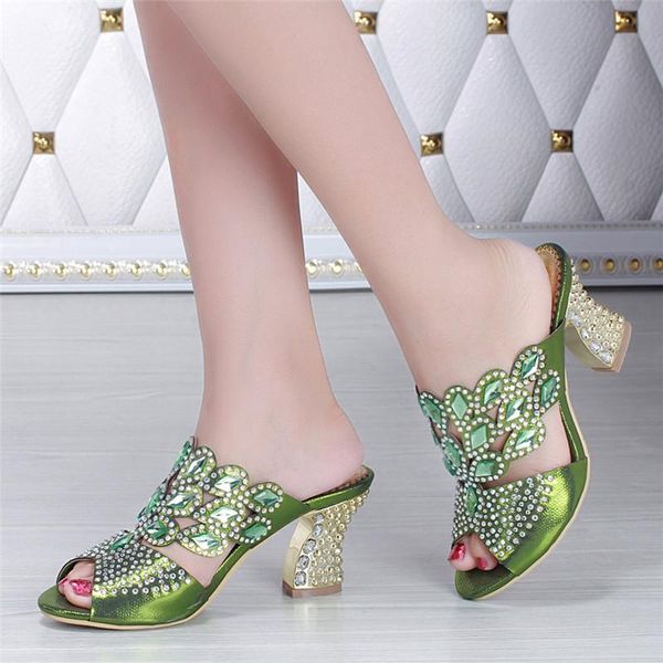 

slippers 2021 summer women's 8cm diamond thick with high heel women size 11, Black