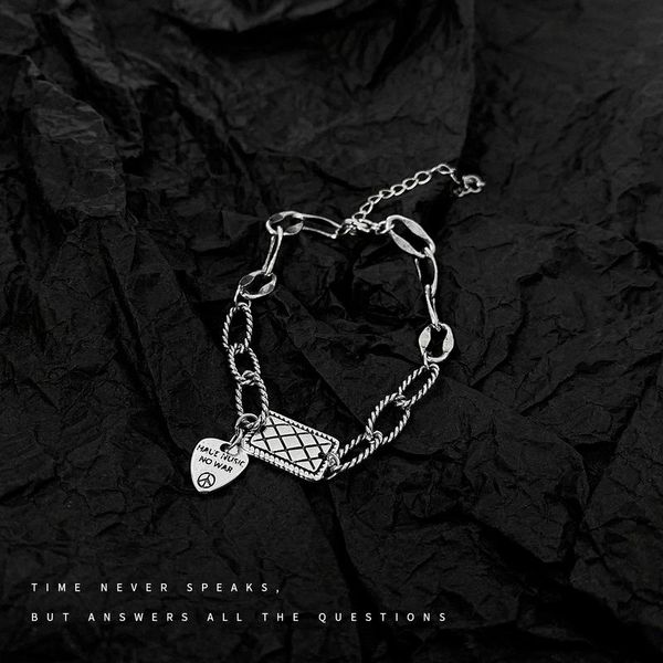 

link, chain heart bracelet woman simple bracelets bangles ladies jewellery party couples fashion vintage silver color stainless pulseras, Black