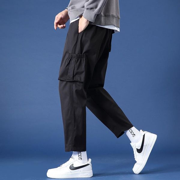 

men's pants joggers cargo men solid multi-pocket trousers elastic oversized sweapants streetwear hip hop casual jogging homme, Black