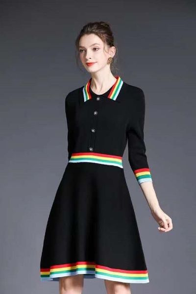 

capris est fashion knitted 2021 autumn winter women turn-down collar sweet raiow color knitting deco black sweater, Black;gray