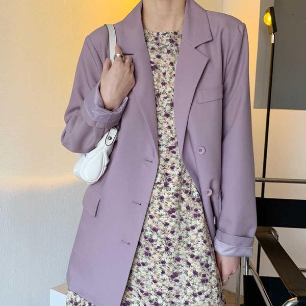 

women's suits & blazers [ewq] korea chic simple trend women solid color lapel single-breasted loose fashion long-sleeved blazer autumn, White;black