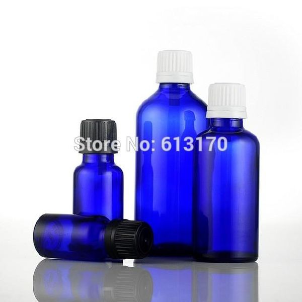 

storage bottles & jars 10ml,20ml,50ml,100ml empty glass blue vials with white,black tamperproof cap essential oil