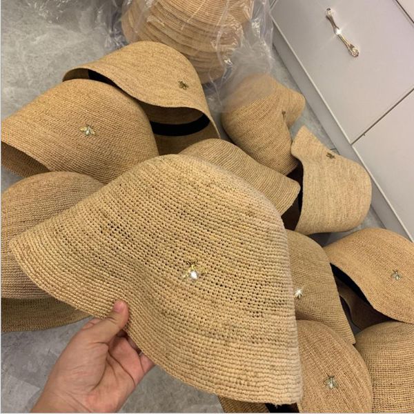 

beanies raffia handmade fine bee casual ladies bucket hat female fisherman tide sunscreen wild hand-woven basin