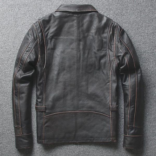 

men's leather & faux 2021 fashion genuine cowhide casual short lapels motorcycle biker jacket retro vintage coat, Black