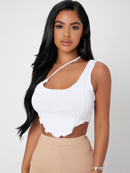 

petite solid asymmetrical neck crop z36d#, White