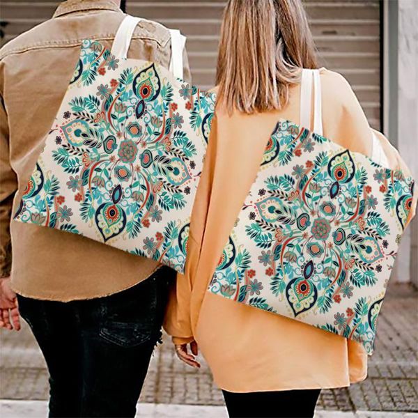 

storage bags bohemian print shopping canvas bag tote casual large-capacity geometry women travel shoulder eco reusable handbag