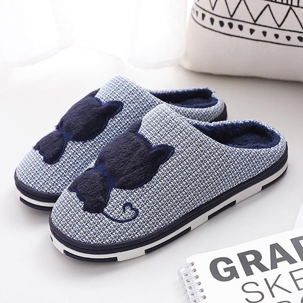 

slippers indoor plush platform for women cute cartoon cat pattern furry slides lady winter floor nonslip bedroom shoes, Black