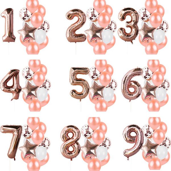 

party decoration 12pcs/lot rose gold balloons set 0 1 2 3 4 5 6 7 8 9 number foil ballon latex globos birthday decorations balls