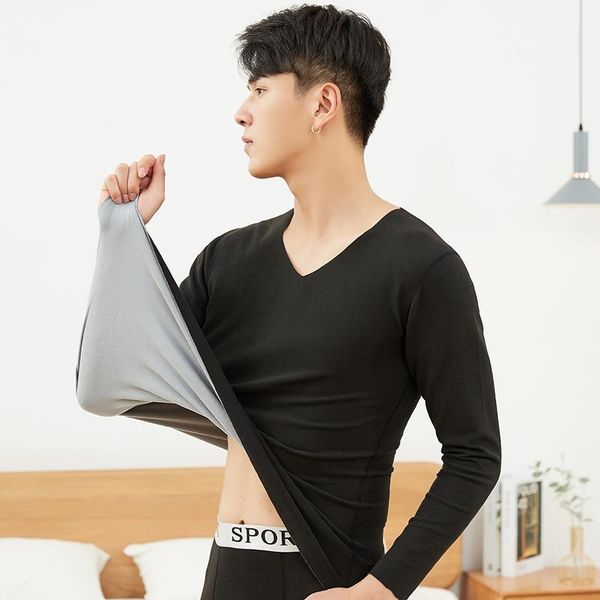 

men's thermal underwear men winter long johns sets fleece keep warm in cold weather size l to 3xl body shaper, Black;white