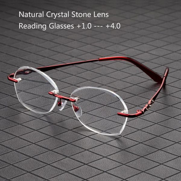 

sunglasses reading glasses woman natural crystal stone glass lens hyperopia female luxury rimless presbyopia eyeglasses +1.0 2.0 3.0 +4.0, White;black