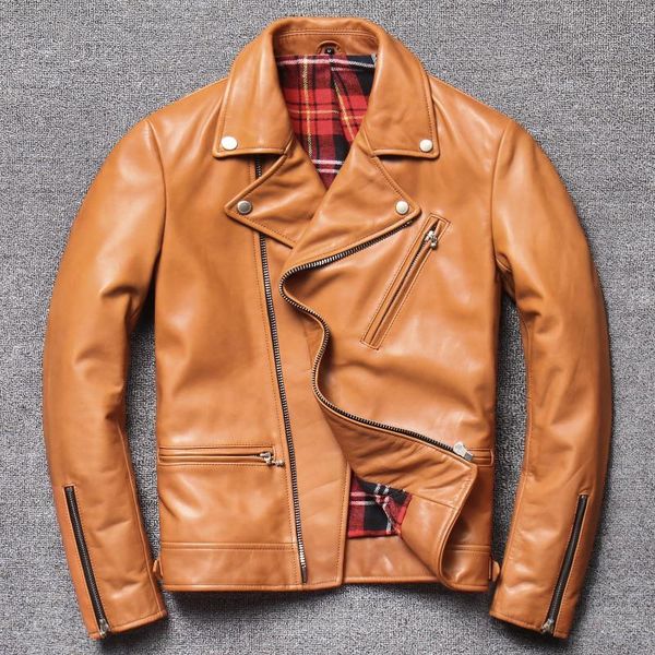 

men's leather & faux youth genuine cowhide jacket fashion handsome motorcycle spring and autumn casual slim coat, Black