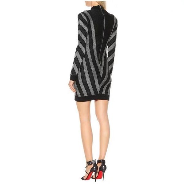 

casual dresses 2021 black striped women elegant turtleneck long sleeve off shoulder bodycon celebrity evening party bandage, Black;gray