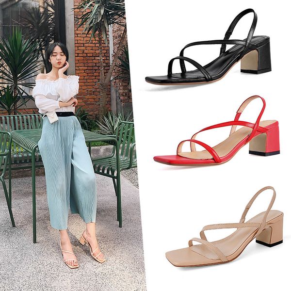 

dress shoes genuine leather sandals women high heels shoes classic slin-on design summer office lady dancing woman a9am, Black