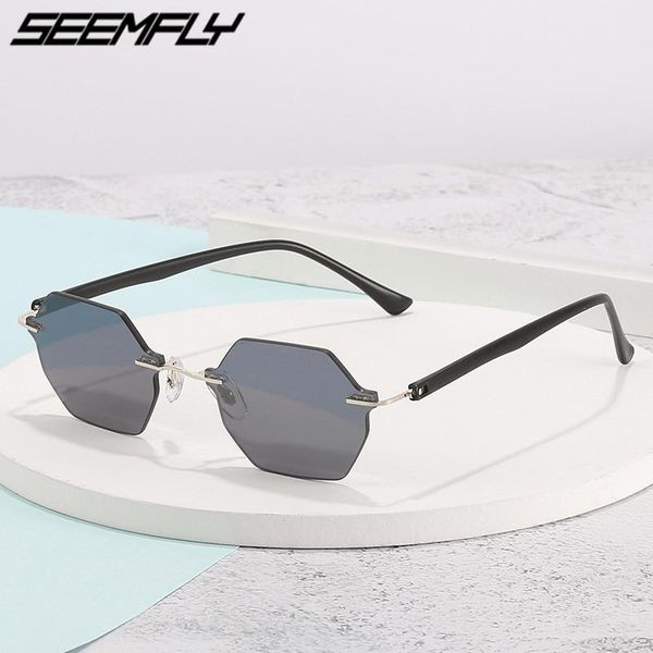 

seemfly fashion sunglasses women retro metal eyeglasses polygonal frameless vintage sun glasses eyewear uv400 shades, White;black