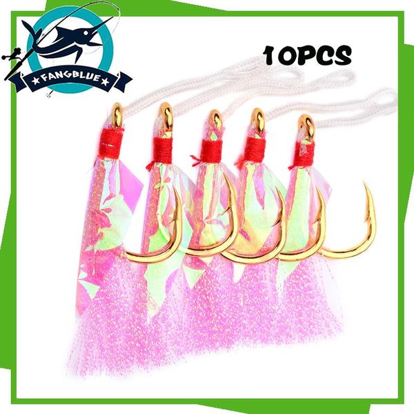 

10pcs fishing jig hook japan high carbon steel hooks assist barbed single gold color for deep sea fish tackle