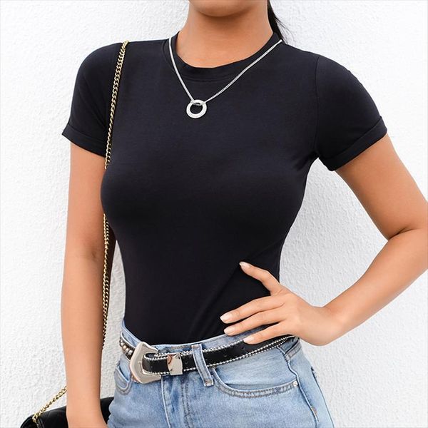 

tight solid color women rompers t shirt ins one piece summer close fitting short sleeved, Black;white