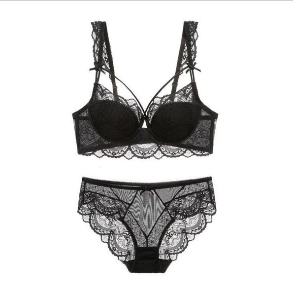 

9266 new thin cotton underwear women's suit big chest show small lace bra gathered up bra suit, Black;white