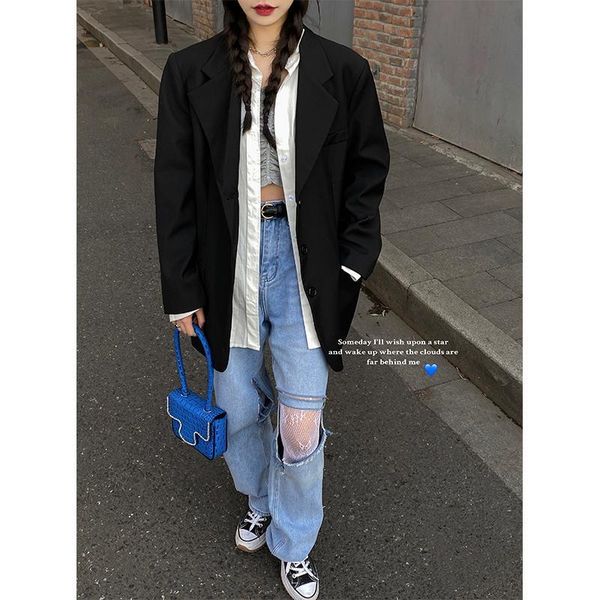 

women's jeans woman pants ripped for women 2021 springsummer high waist straight loose trousers pantalones vaqueros mujer, Blue