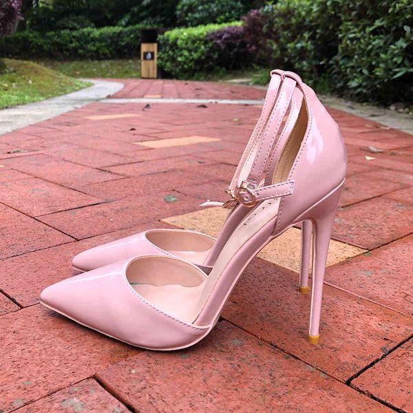 

dress shoes tikicup glossy pink women ankle strap d'orsay pointed toe high heels summer designer stiletto pumps elegant ladies 0i0, Black