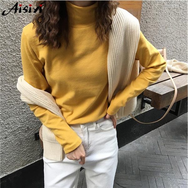 

women's t-shirt solid striped cotton turtleneck women female spring 2021 long sleeve shirt slim casual woman shirts school, White
