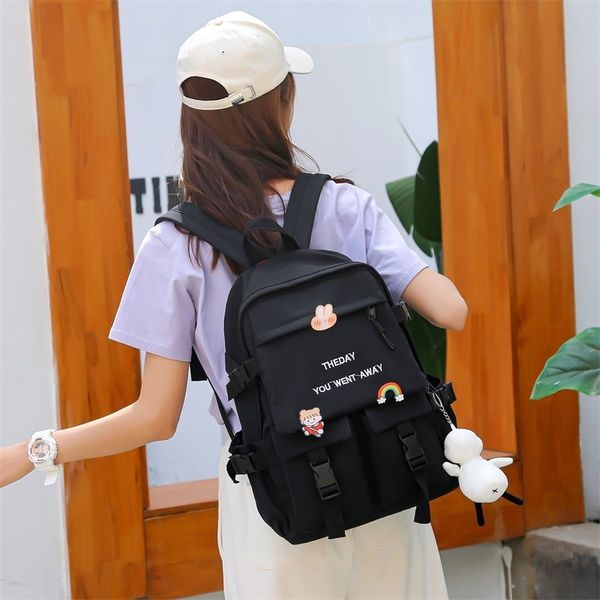 

backpack women's bag, harajuku style, school canvas emblem, large capacity, for students and travelling x16t